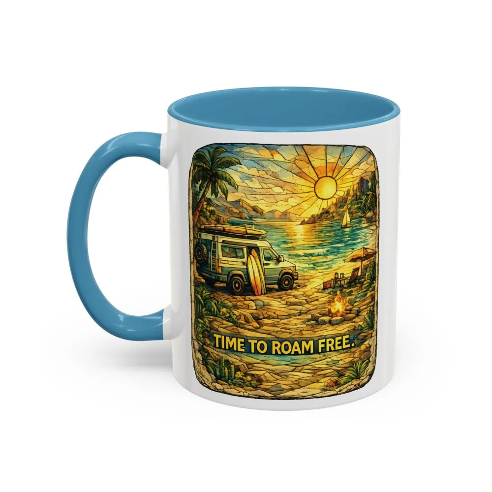 Accent Coffee Mug (11, 15oz) — "Time To Roam Free" Design Cubic-Line