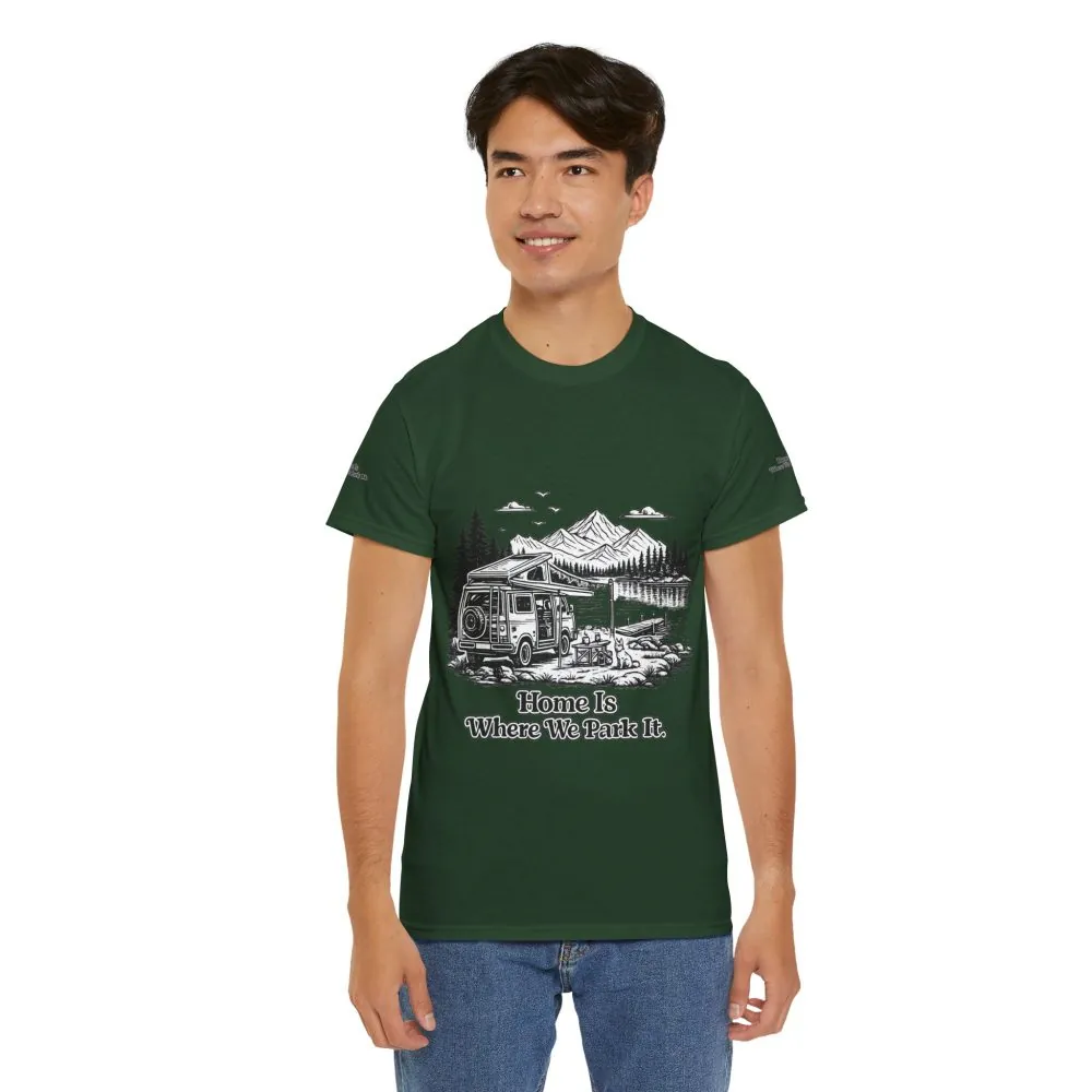 6802624115264971287_2048.jpeg Unisex Heavy Cotton Tee — "Home Is Where You Park It" Design Minimal-Line