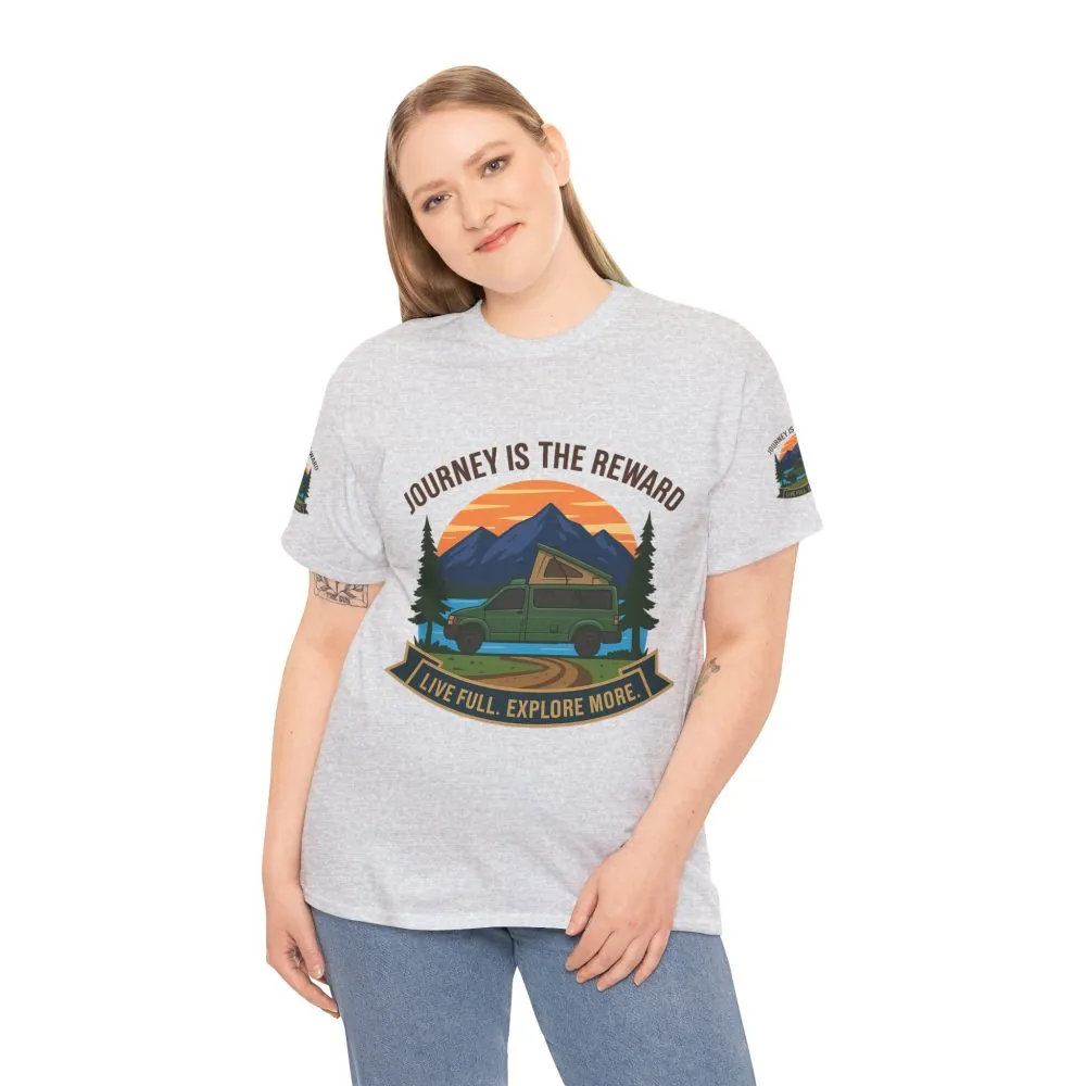 682596676489074570_2048.jpeg Unisex Heavy Cotton Tee — "Journey Is The Reward Tee" Adventure Camper Van Graphic T-Shirt