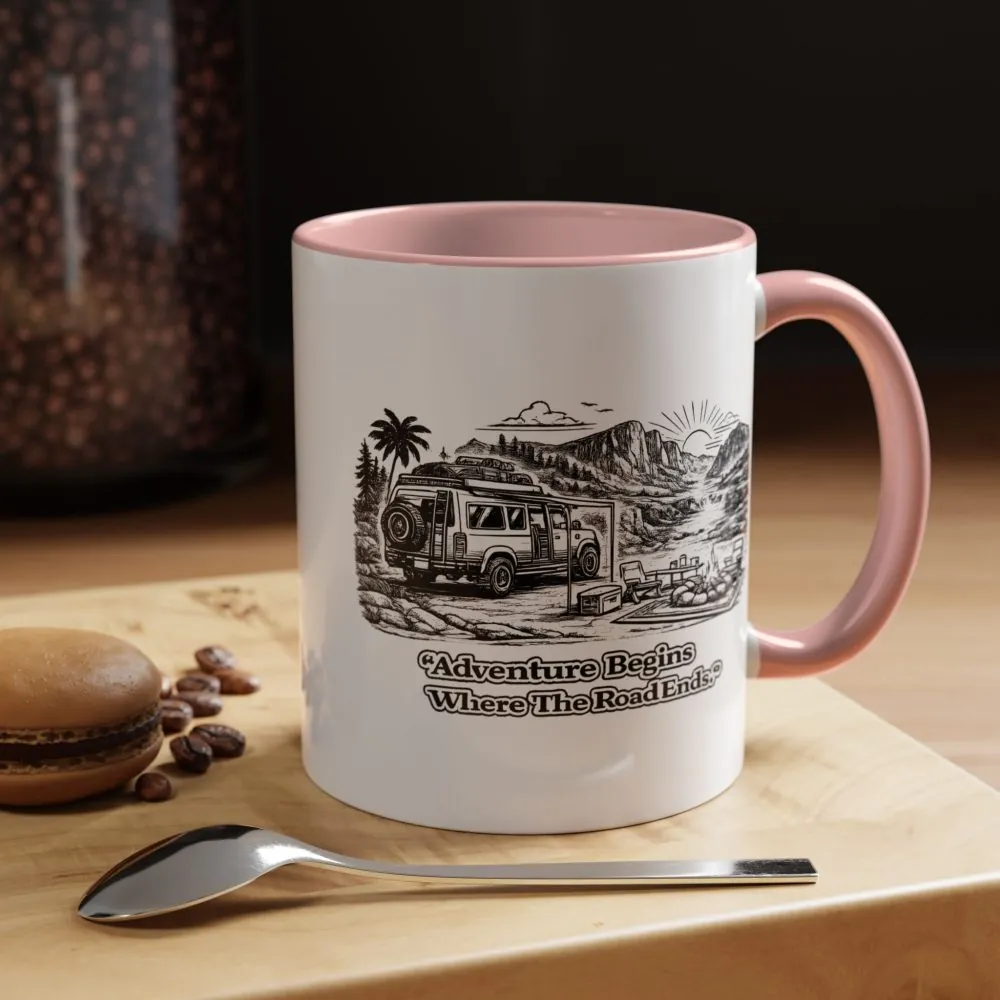 6842540828909019574_2048.jpeg Accent Coffee Mug (11, 15oz) — "Adventure Begins Where The Road Ends" Design Minimal-Line
