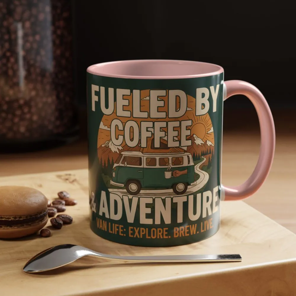 Accent Coffee Mug (11, 15oz) — "Fueled by Coffee & Adventure"
