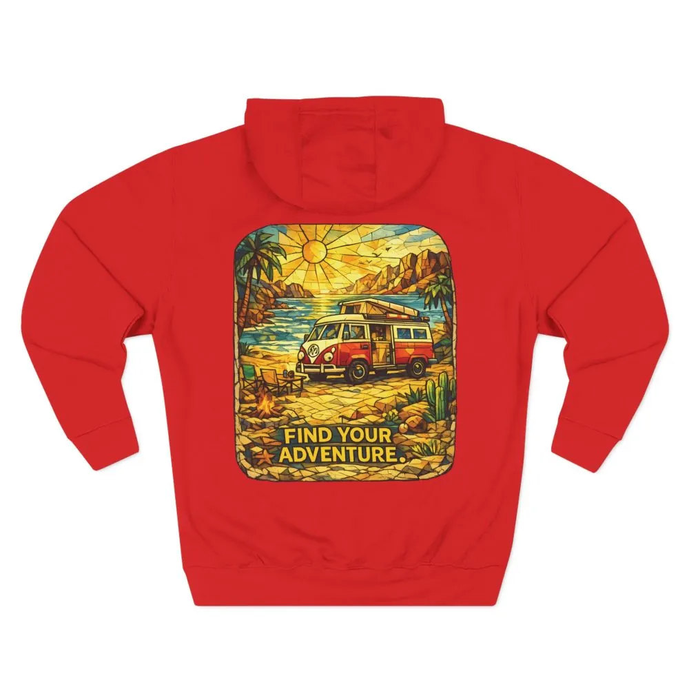 Three-Panel Fleece Hoodie - ""Find Your Adventure"" Design Cubic-Line