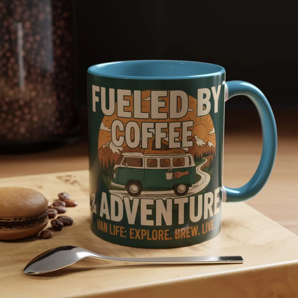 Accent Coffee Mug (11, 15oz) — "Fueled by Coffee & Adventure"