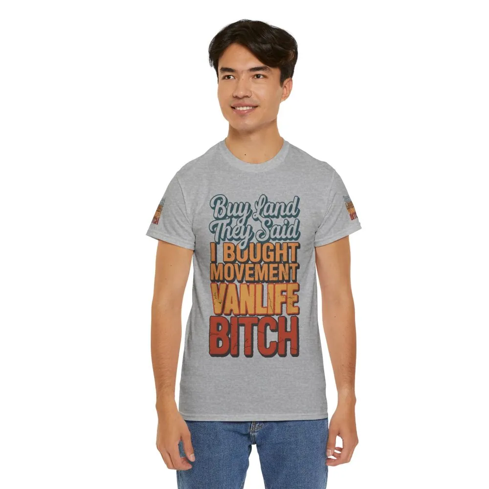 Unisex Heavy Cotton Tee — "Buy Land They Said" Design F**K-Line