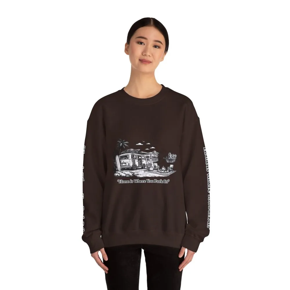 6910979951890906842_2048.jpeg Unisex Heavy Blend™ Crewneck Sweatshirt — "Home Is Where You Park It" Design Minimal-Line