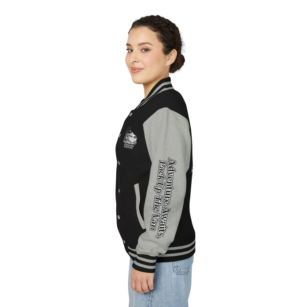 6919778205199949251_2048.jpeg Unisex Heavyweight Letterman Jacket — "Adventure Awaits,Pack Up The Van" Travel Varsity Coat