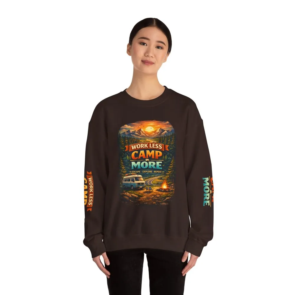 6921061786766399490_2048.jpeg Unisex Heavy Blend™ Crewneck Sweatshirt — "Work Less-Camp More" Design Scenic-Line