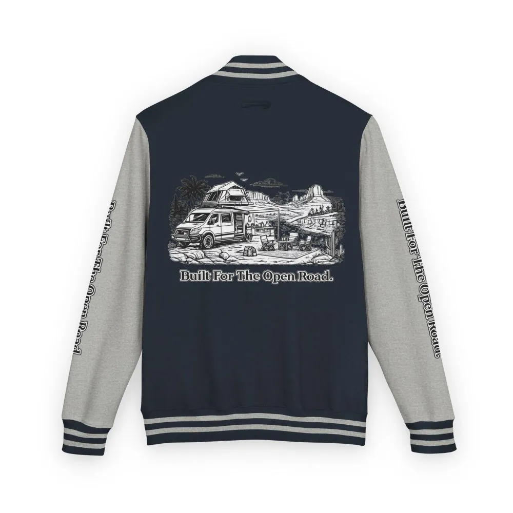 6923537151630296056_2048.jpeg Unisex Heavyweight Letterman Jacket — "Built For The Open Road" Travel Varsity Coat