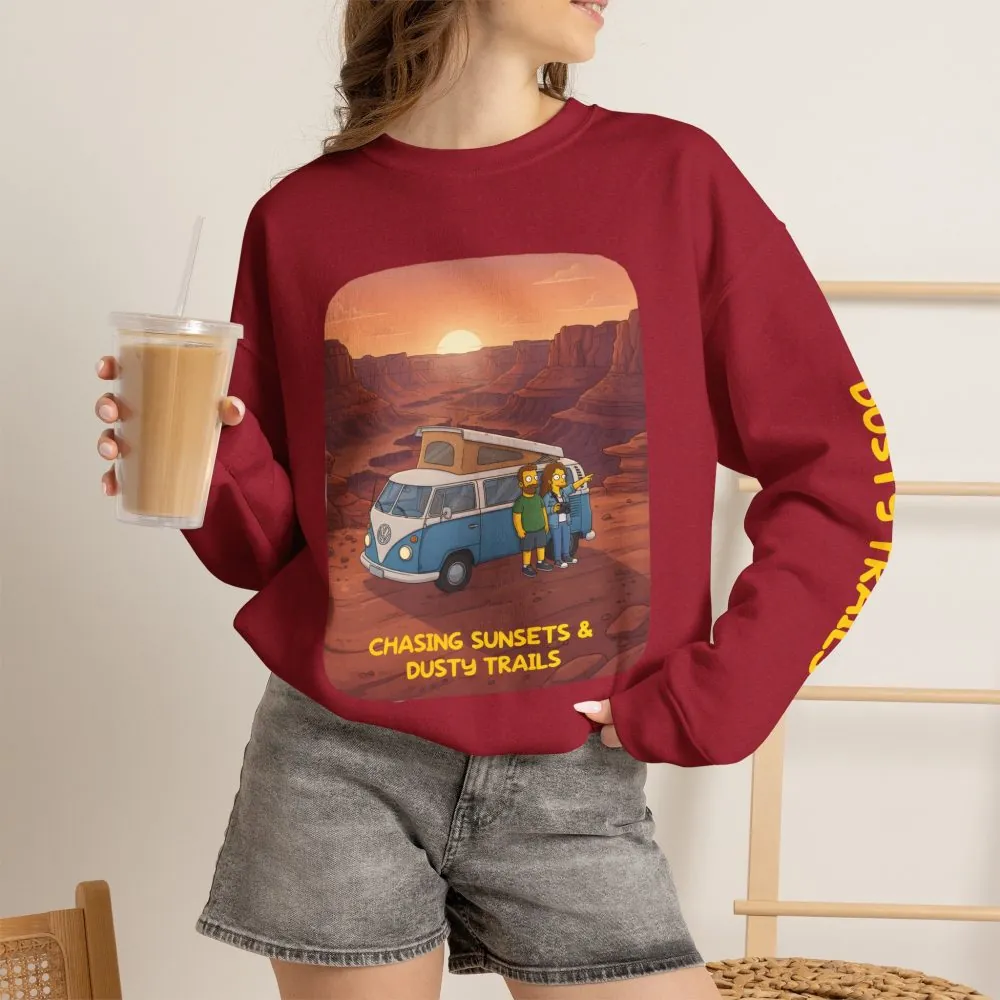 Unisex Heavy Blend™ Crewneck Sweatshirt — "Chasing Sunsets And Dusty Trails" Design Sitcom-Line