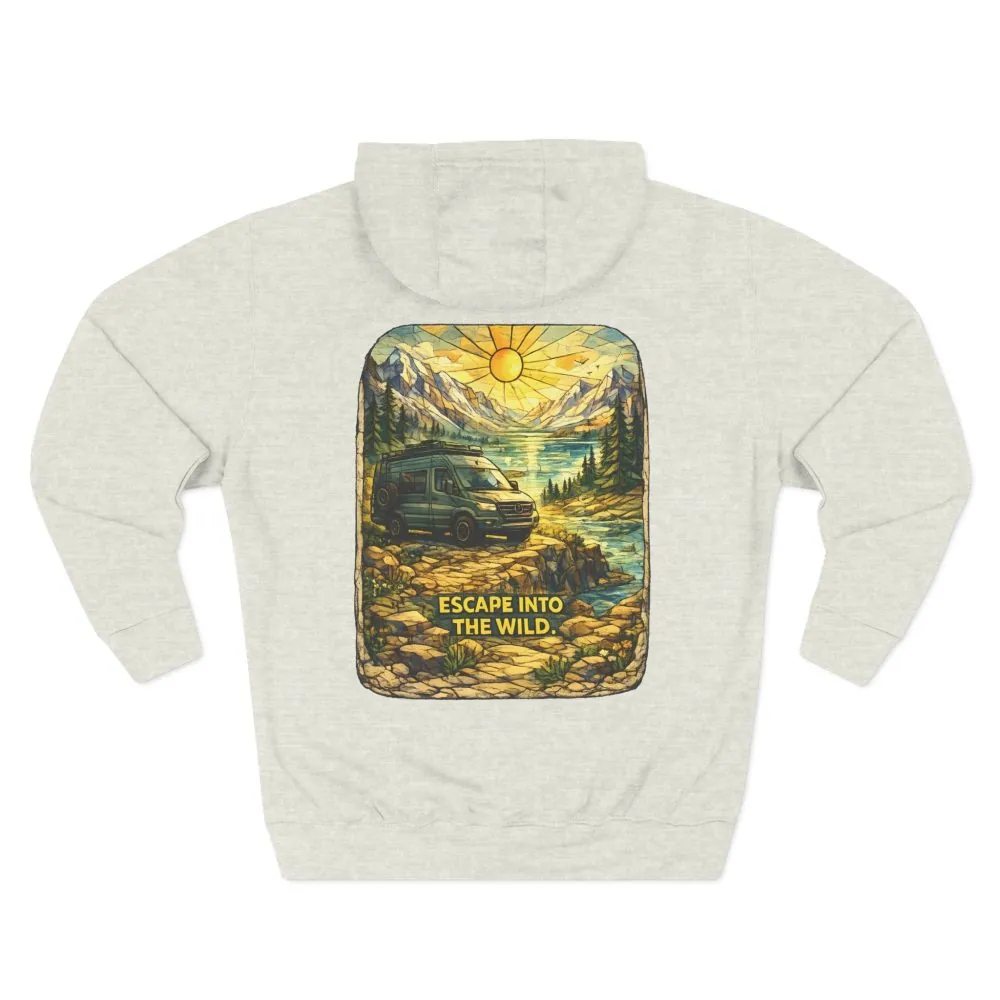 6939456726111982043_2048.jpeg Three-Panel Fleece Hoodie - "Escape Into The Wild" Design Cubic-Line