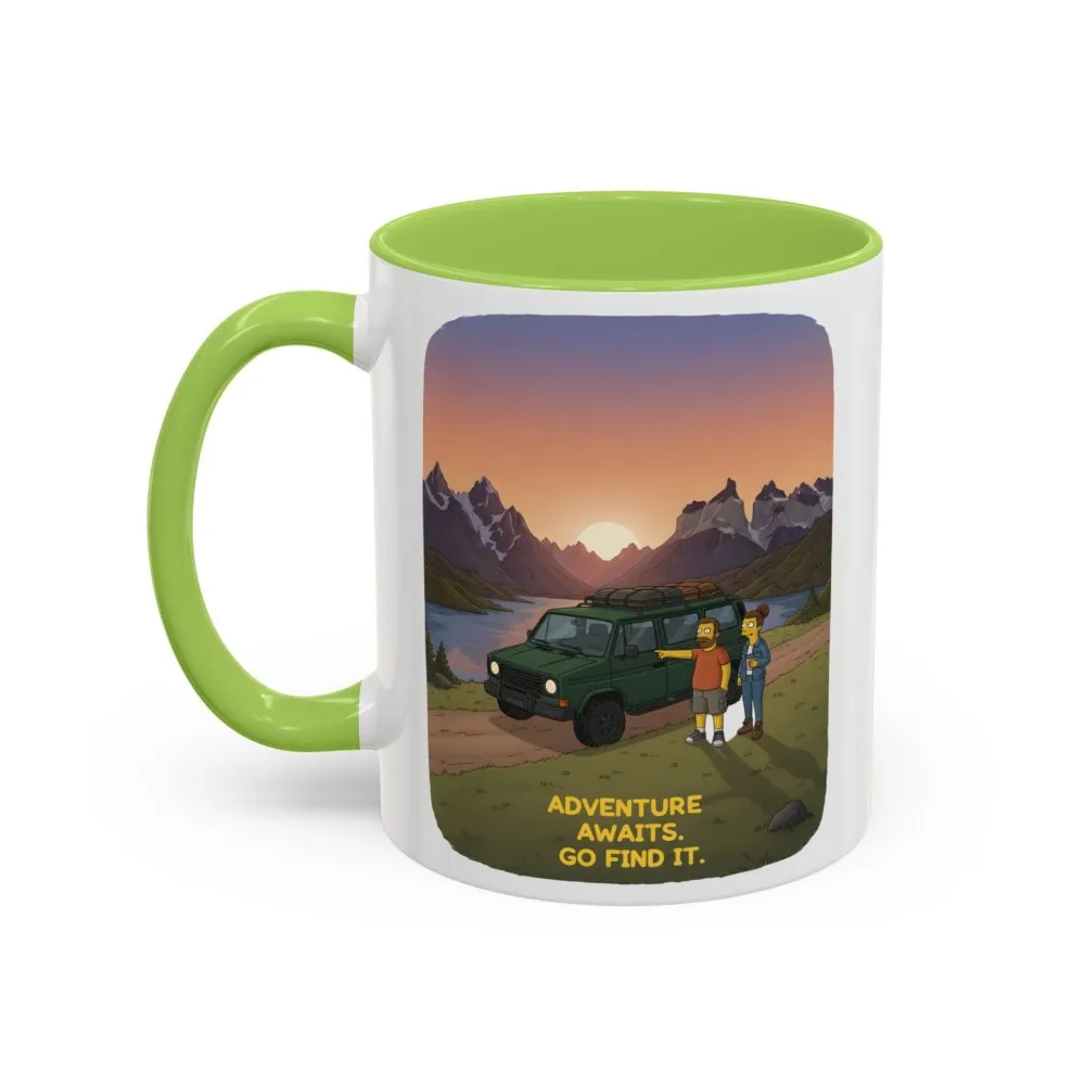 Accent Coffee Mug (11, 15oz) — "Adventure Awaits-Go Find It" Design Sitcom-Line