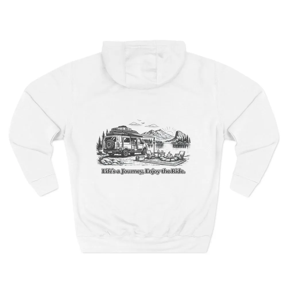 Three-Panel Fleece Hoodie - "Lifes A Journey,Enjoy The Ride" Design Minimal-Line