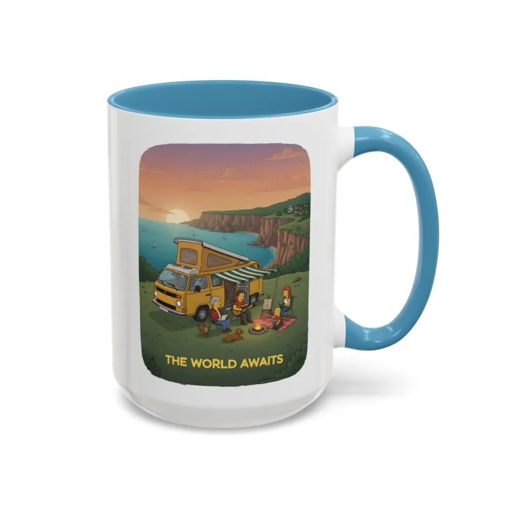 Accent Coffee Mug (11, 15oz) — "The World Awaits" Design Sitcom-Line