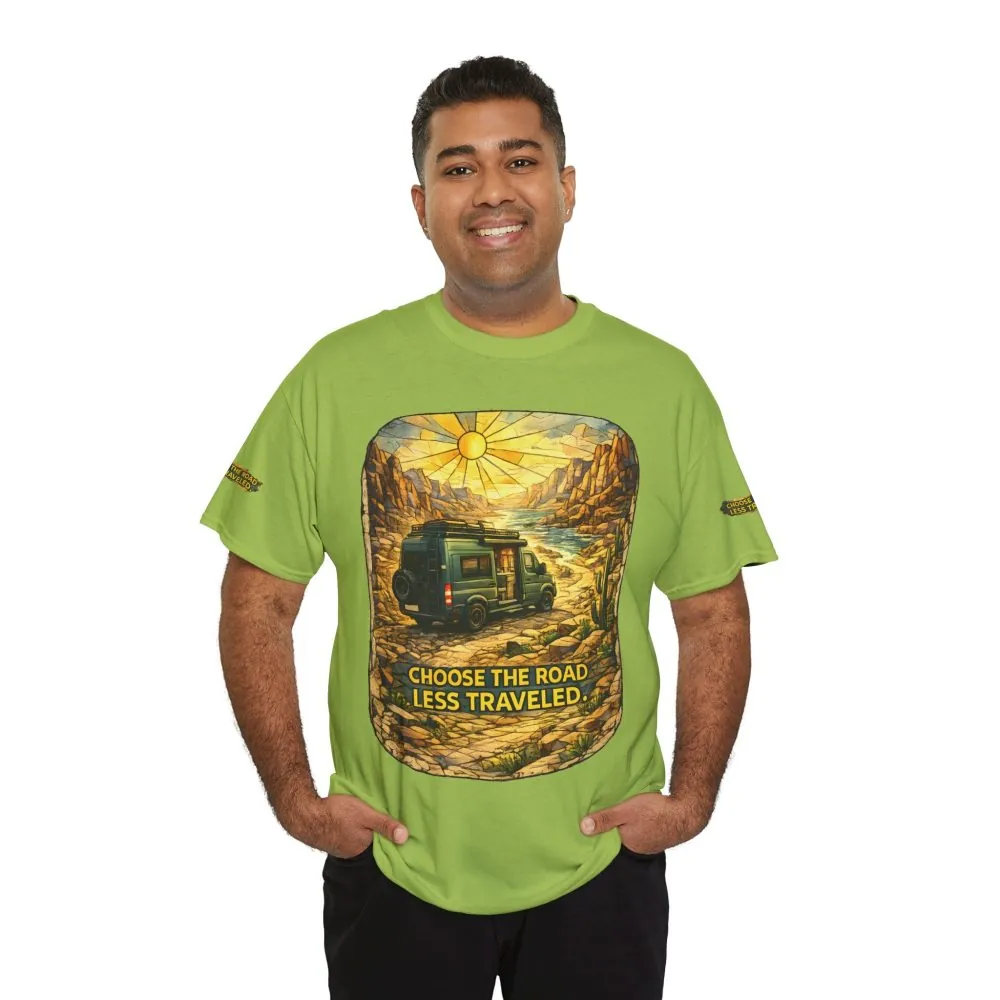 6969035357151981359_2048.jpeg Unisex Heavy Cotton Tee — "Choose The Road Less Traveled" Design Cubic-Line