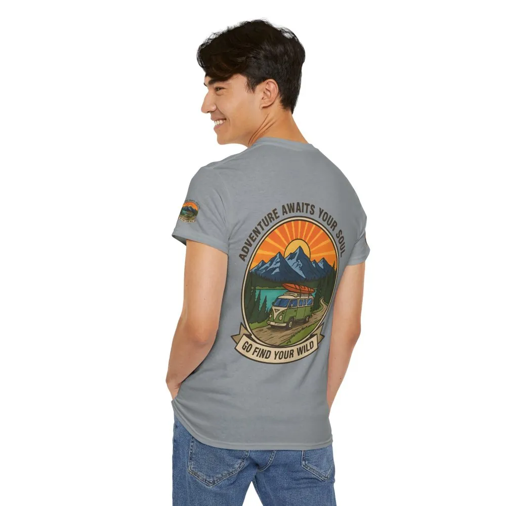 6990936960841095441_2048.jpeg Unisex Heavy Cotton Tee — “Adventure Awaits Your Soul: Go Find Your Wild” Van & Mountain Graphic