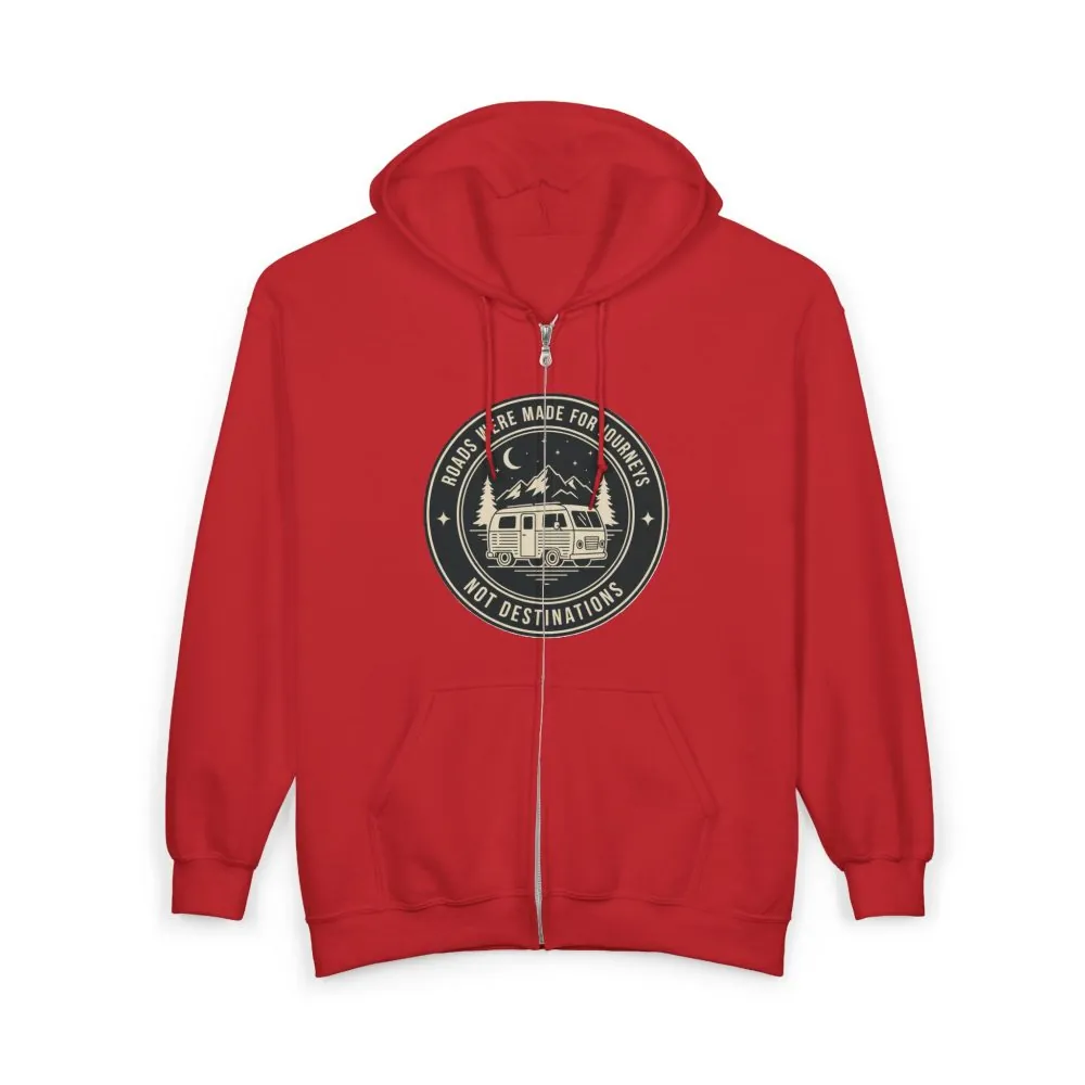 7005964172206876521_2048.jpeg Zip Hoodie — "ROAD WHERE MADE FOR JOURNEYS-NOT DESTINATIONS"(Front + Back Printed) Camper Van Adventure Zip-Up