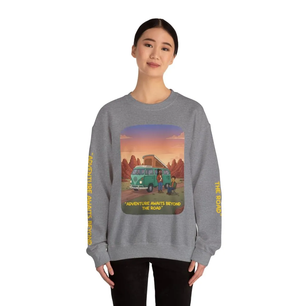 7006521937733669824_2048.jpeg Unisex Heavy Blend™ Crewneck Sweatshirt — "Adventure Awaits Beyond The Road" Design Sitcom-Line