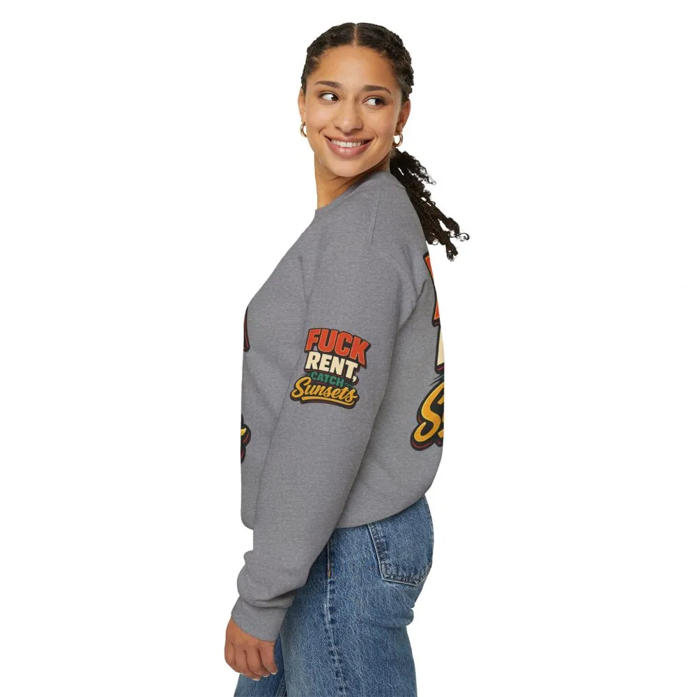 7040464168244945725_2048.jpeg Unisex Heavy Blend™ Crewneck Sweatshirt — "Fuck Rent Catch Sunsets" Design F**K-Line