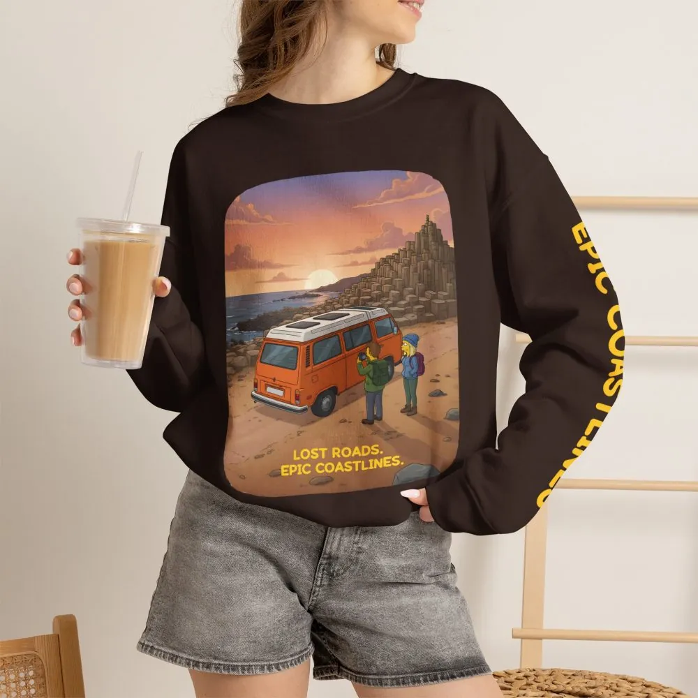 7043232330359098988_2048.jpeg Unisex Heavy Blend™ Crewneck Sweatshirt — "Lost Roads Epic Coastlines" Design Sitcom-Line