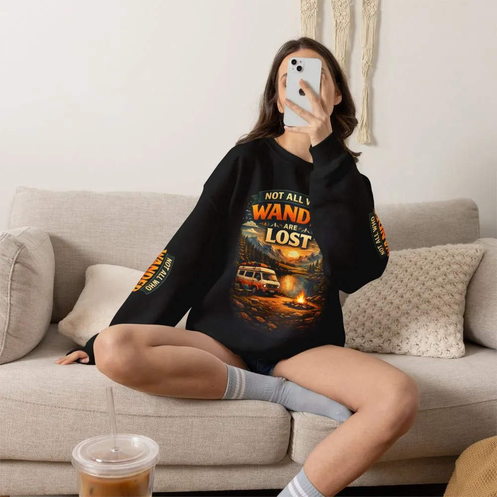 Unisex Heavy Blend™ Crewneck Sweatshirt — "Not All Who Wander Are Lost" Design Scenic-Line
