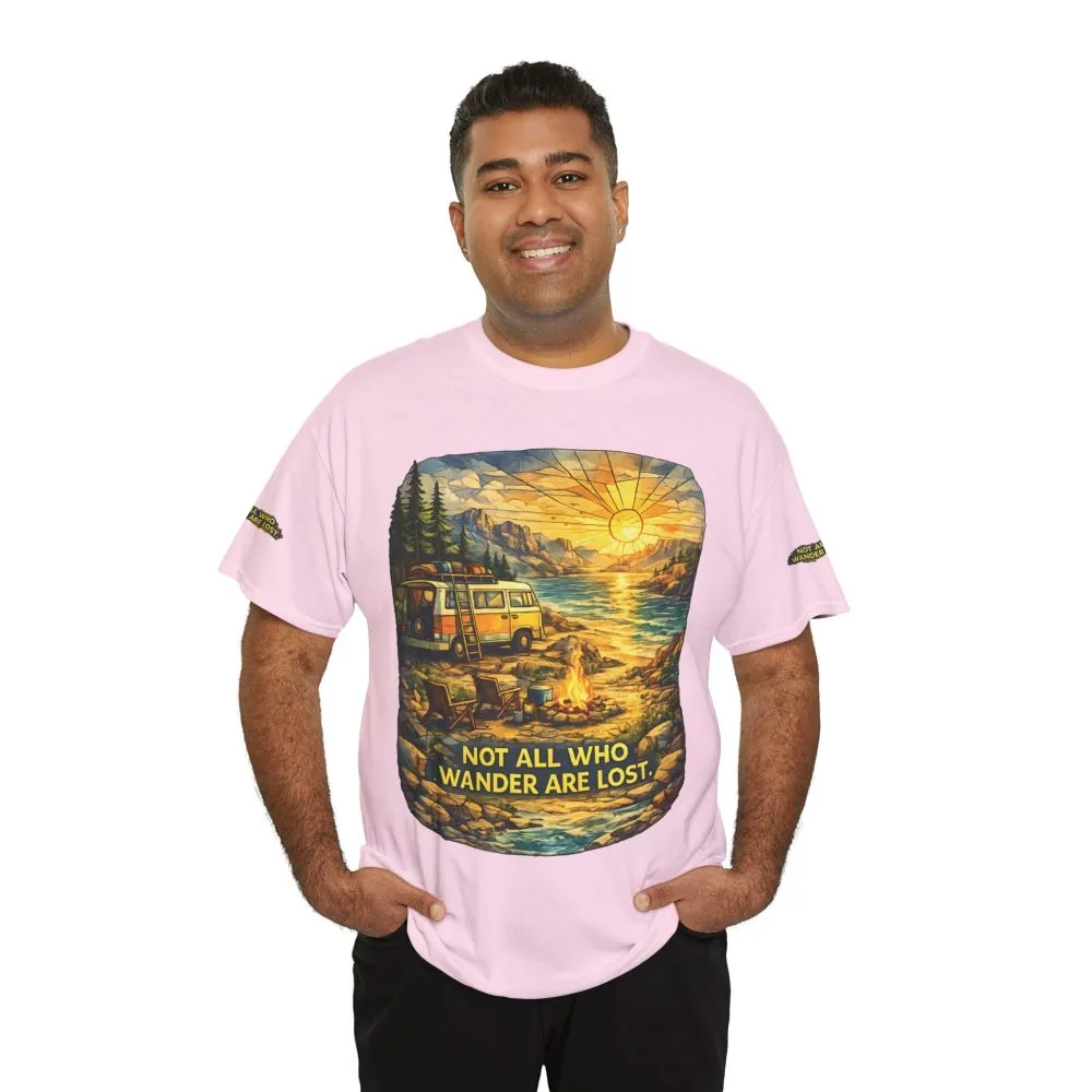 Unisex Heavy Cotton Tee — "Not All Who Wander Are Lost " Design Cubic-Line