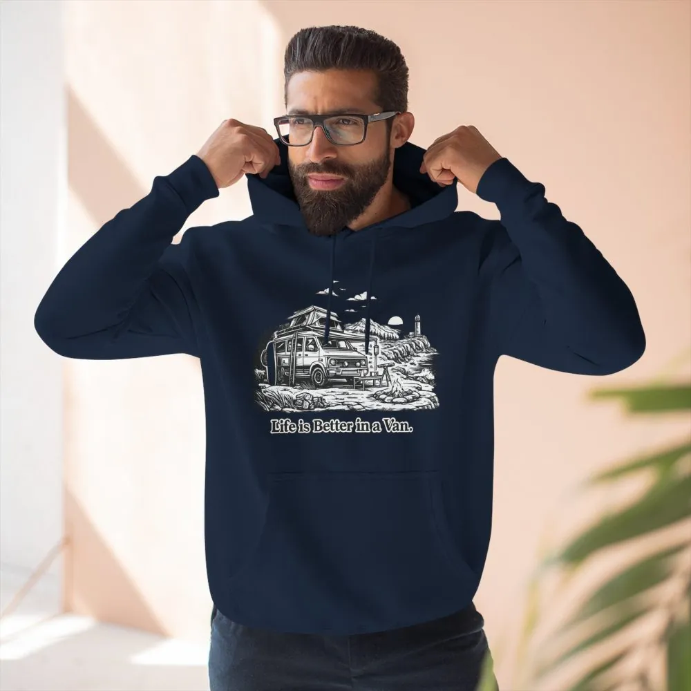 Three-Panel Fleece Hoodie - "Life Is Better In A Van" Design Minimal-Line
