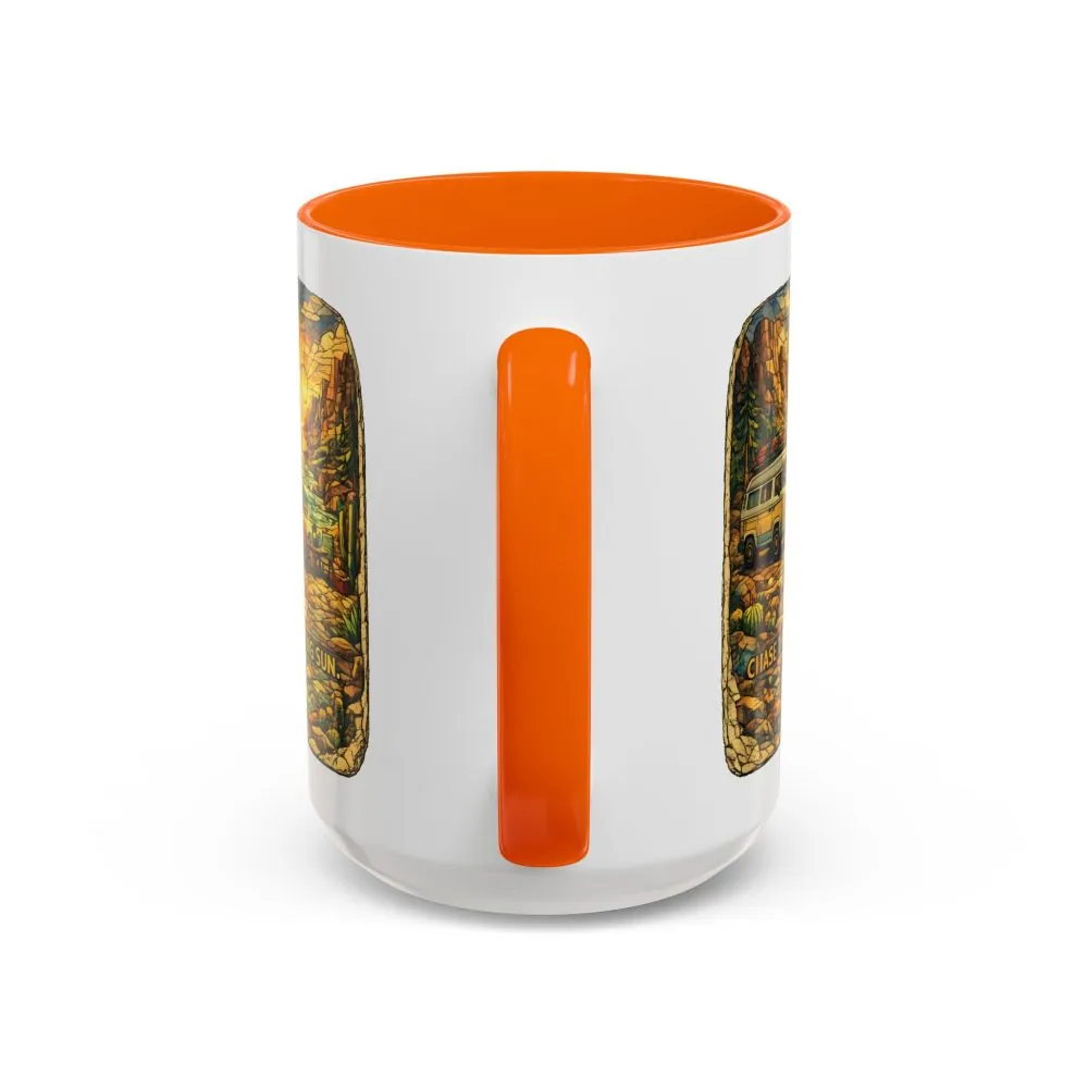 Accent Coffee Mug (11, 15oz) — "Chase The Settings Sun" Design Cubic-Line