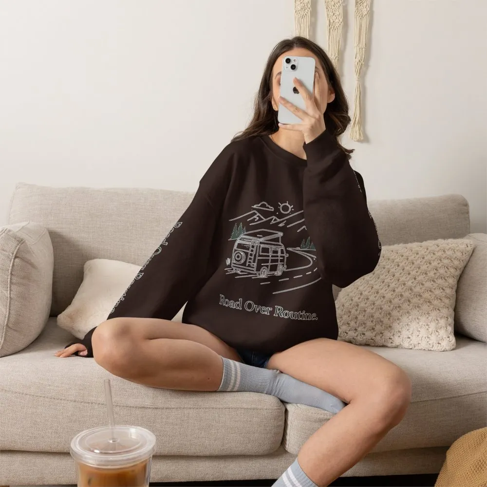 7113033346749910046_2048.jpeg Unisex Heavy Blend™ Crewneck Sweatshirt — "Road Over Routine" Design Minimal-Line
