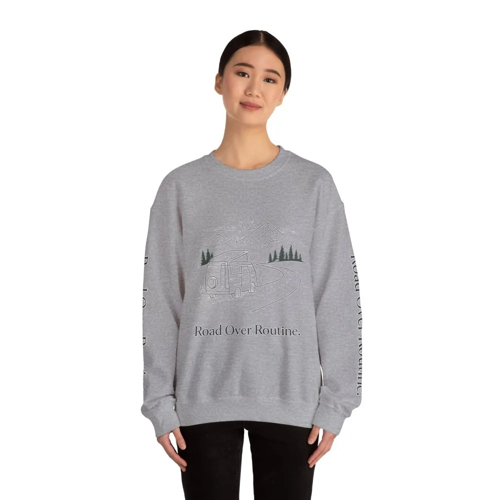 7113979158426505438_2048.jpeg Unisex Heavy Blend™ Crewneck Sweatshirt — "Road Over Routine" Design Minimal-Line