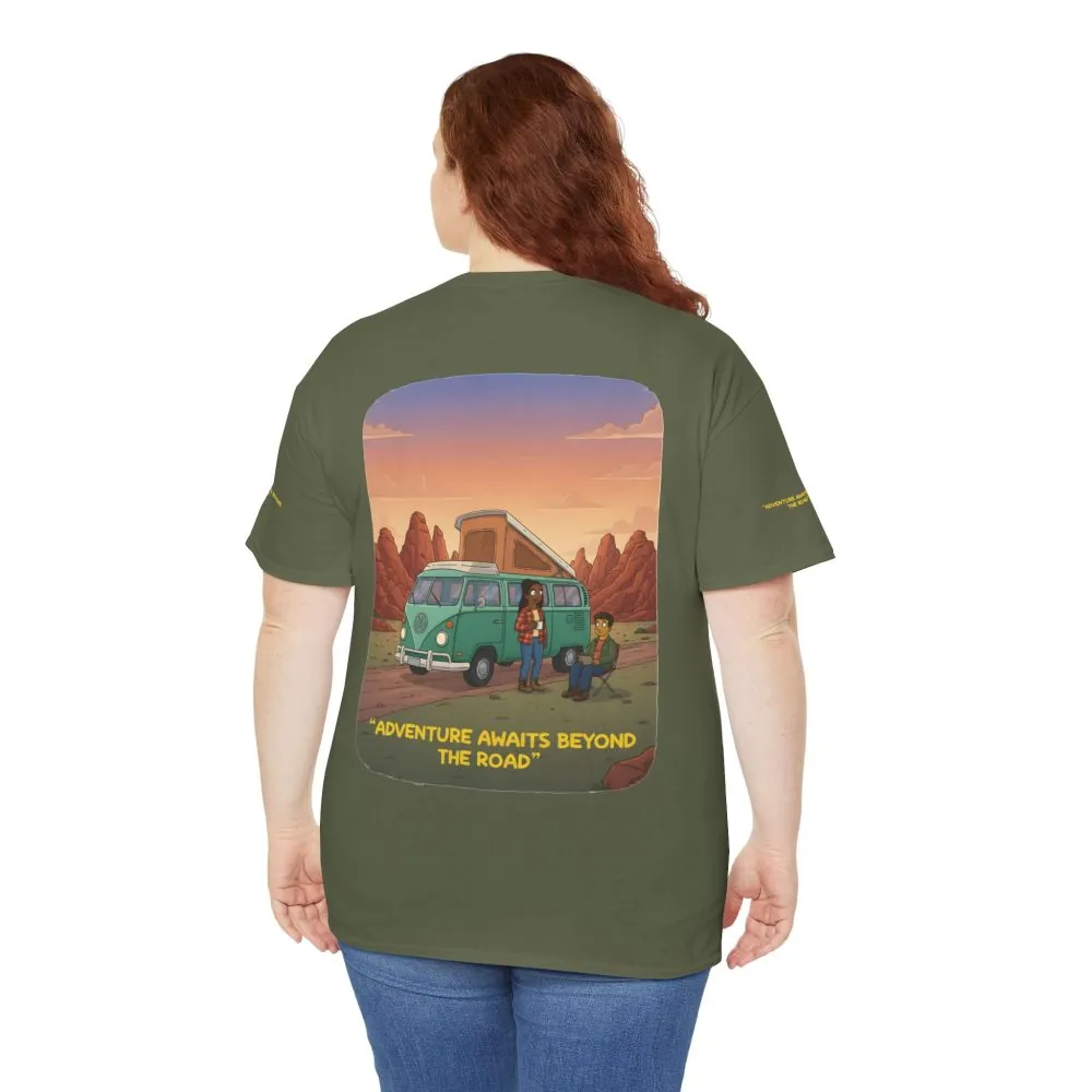 711507398361405965_2048.jpeg Unisex Heavy Cotton Tee — "Adventure Awaits Beyond The Road" Design Sitcom-Line