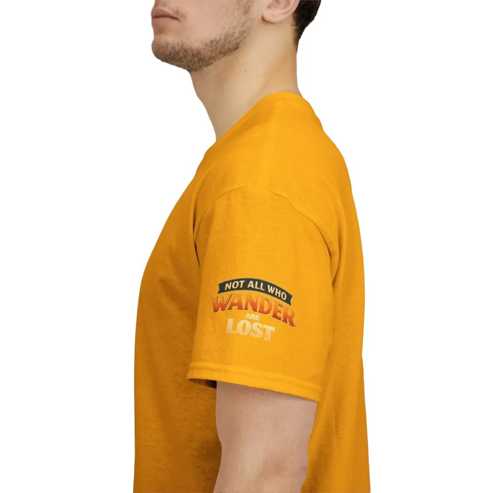 Unisex Heavy Cotton Tee — "Not All Who Wander Are Lost" Design Scenic-Line