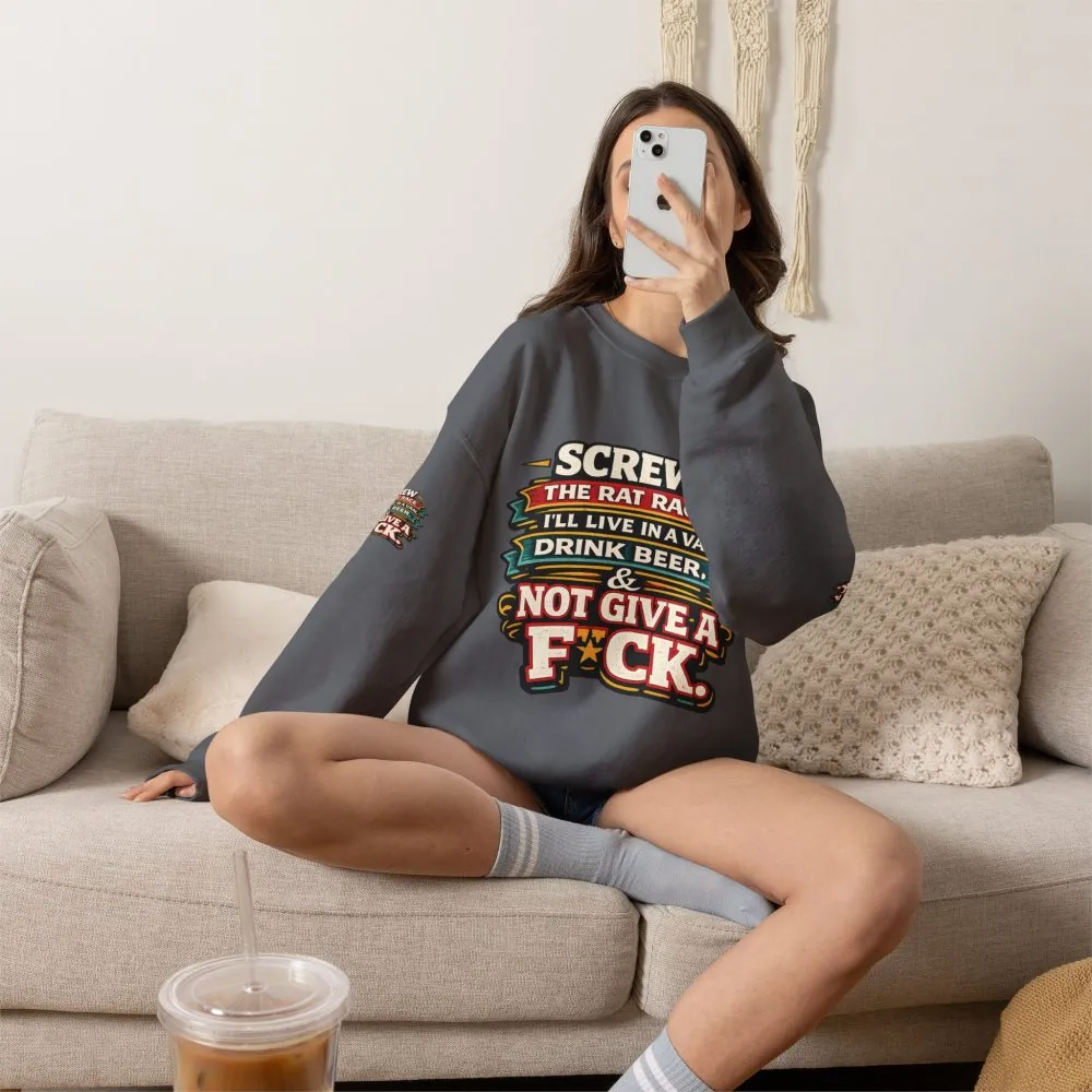 Unisex Heavy Blend™ Crewneck Sweatshirt — "Screw The Rat Race" Design F**K-Line