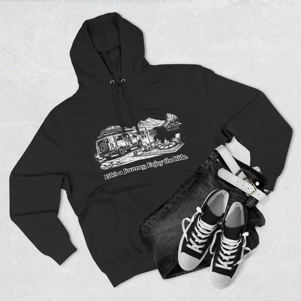 Three-Panel Fleece Hoodie - "Lifes A Journey,Enjoy The Ride" Design Minimal-Line