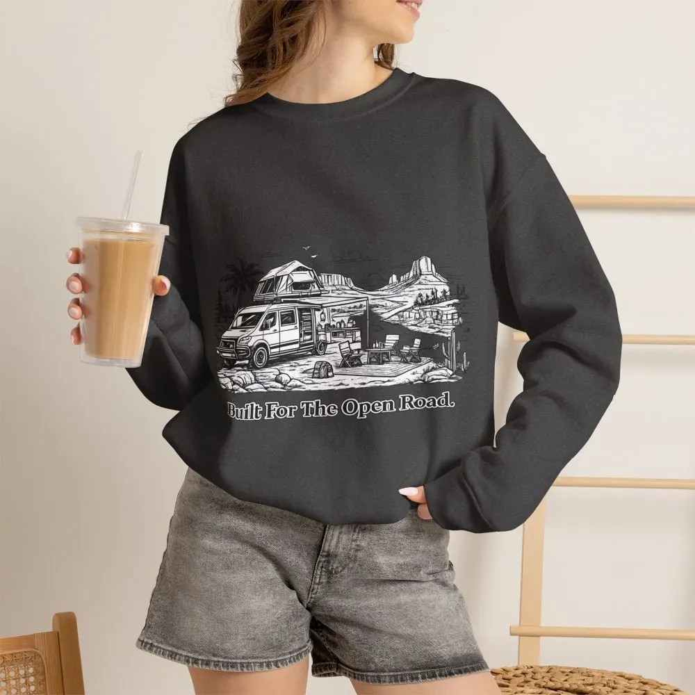Unisex Heavy Blend™ Crewneck Sweatshirt — "Built For The Open Road" Design Minimal-Line