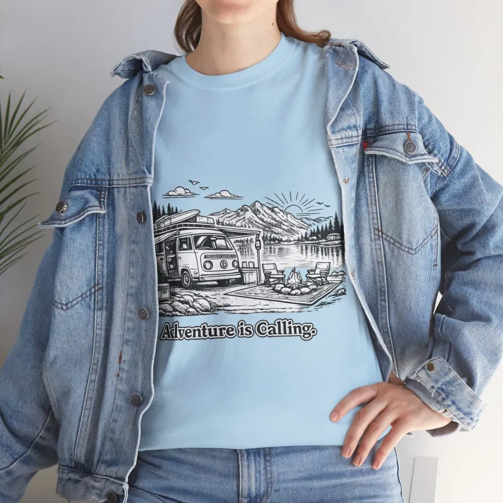 718375347878728202_2048.jpeg Unisex Heavy Cotton Tee — "Adventure Is Calling" Design Minimal-Line