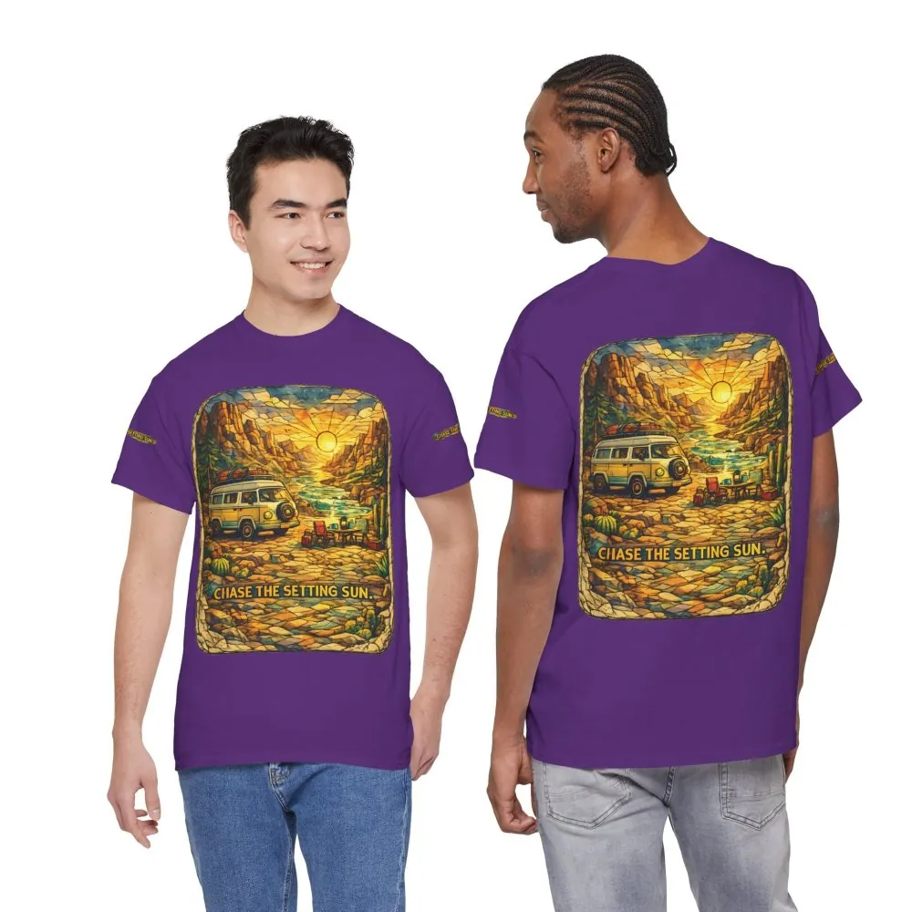 7185292280746538815_2048.jpeg Unisex Heavy Cotton Tee — "Chase The Settings Sun" Design Cubic-Line