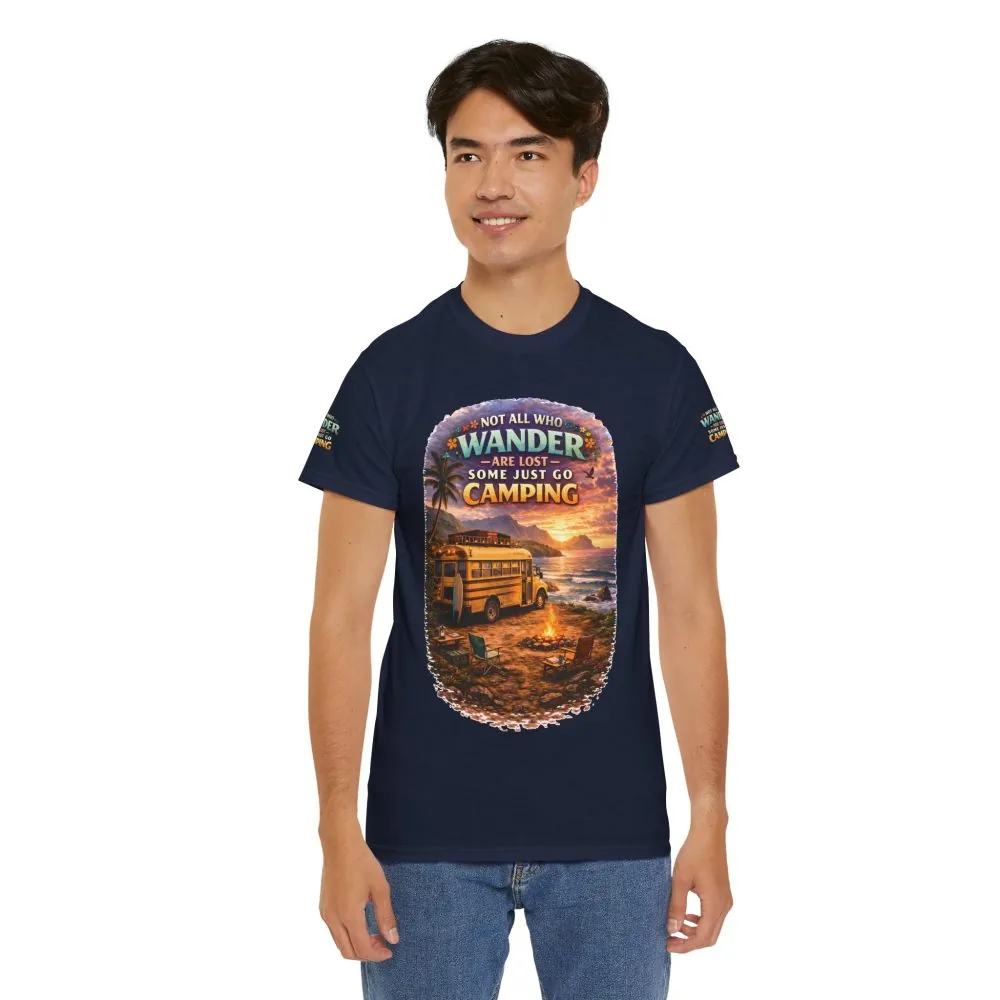 Unisex Heavy Cotton Tee — "Not All Who Wander Are Lost" Design Scenic-Line