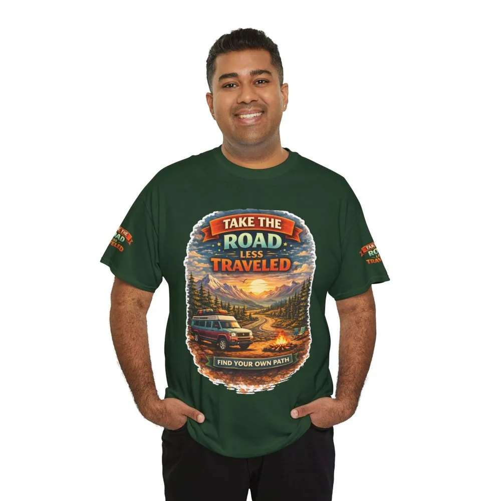 7195313976598567357_2048.jpeg Unisex Heavy Cotton Tee — "Take The Road Less Traveled" Design Scenic-Line