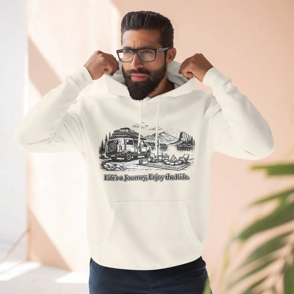 Three-Panel Fleece Hoodie - "Lifes A Journey,Enjoy The Ride" Design Minimal-Line