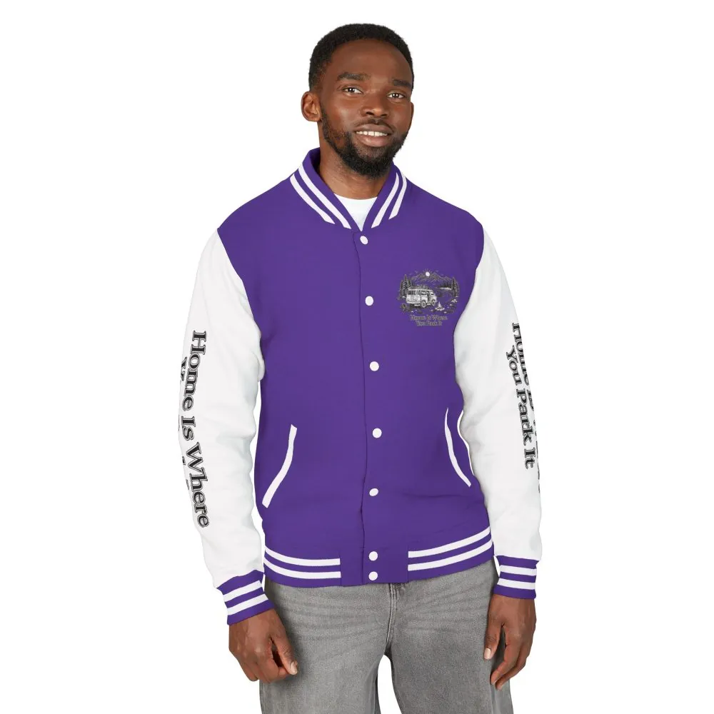 7218992827327201836_2048.jpeg Unisex Heavyweight Letterman Jacket — "Home Is Where You Park It" Travel Varsity Coat