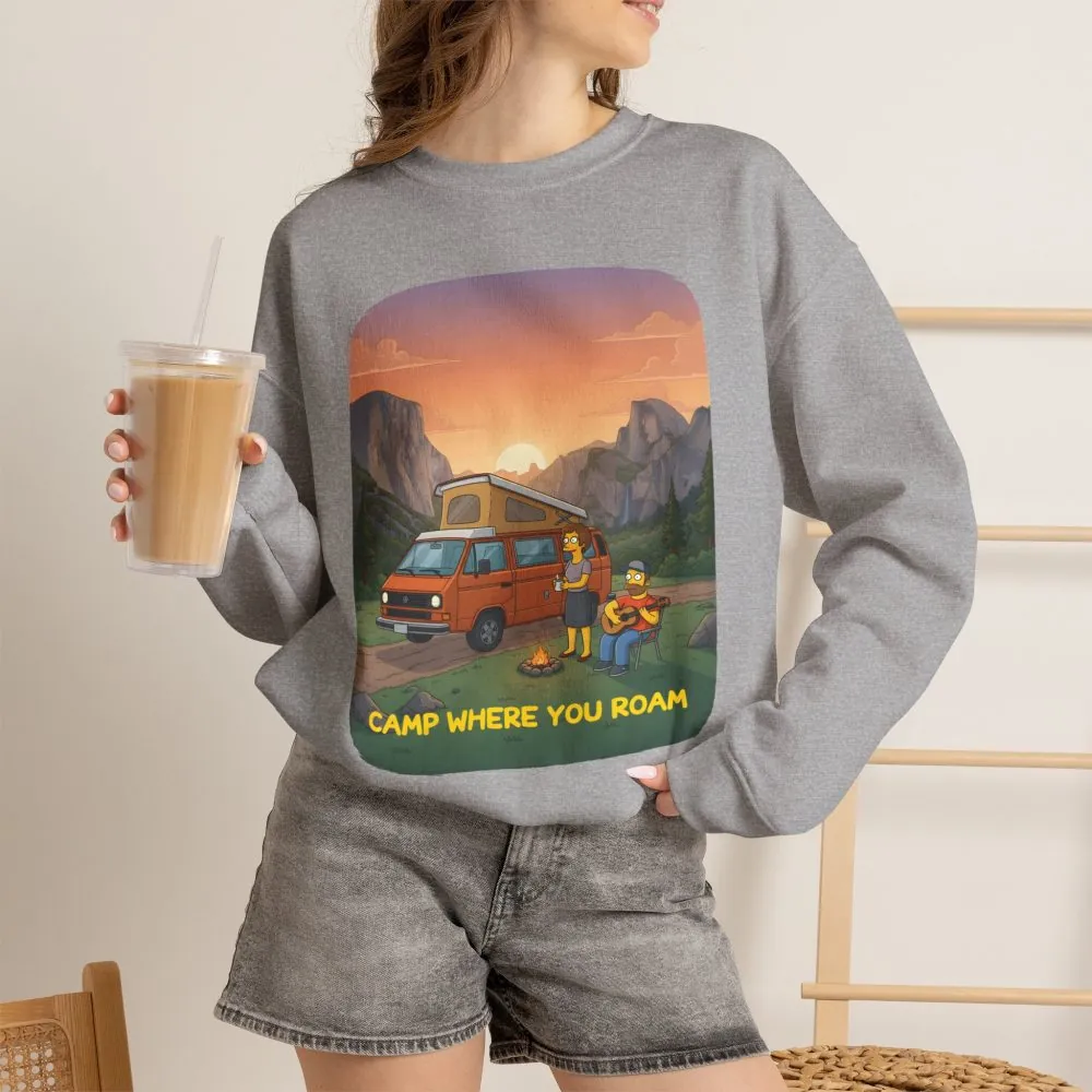 7230699743228704198_2048.jpeg Unisex Heavy Blend™ Crewneck Sweatshirt — "Camp Where You Roam" Design Sitcom-Line