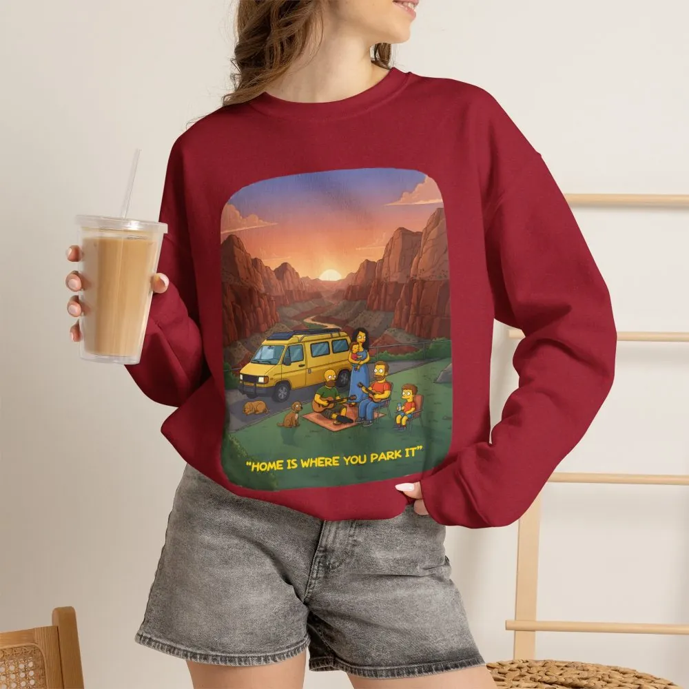 7231313665355893591_2048.jpeg Unisex Heavy Blend™ Crewneck Sweatshirt — "Home Is Where You Park It" Design Sitcom-Line