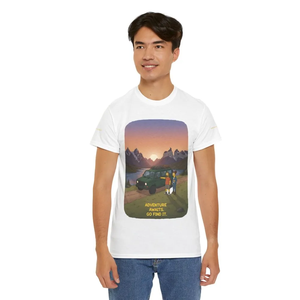 Unisex Heavy Cotton Tee — "Adventure Awaits-Go Find It" Design Sitcom-Line