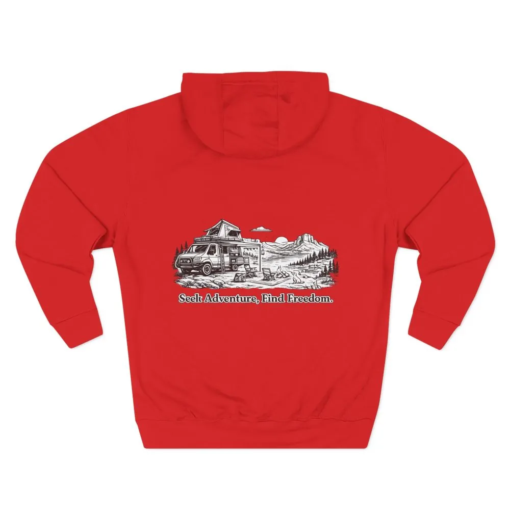 Three-Panel Fleece Hoodie - "Seek Adventure, Find Freedom" Design Minimal-Line