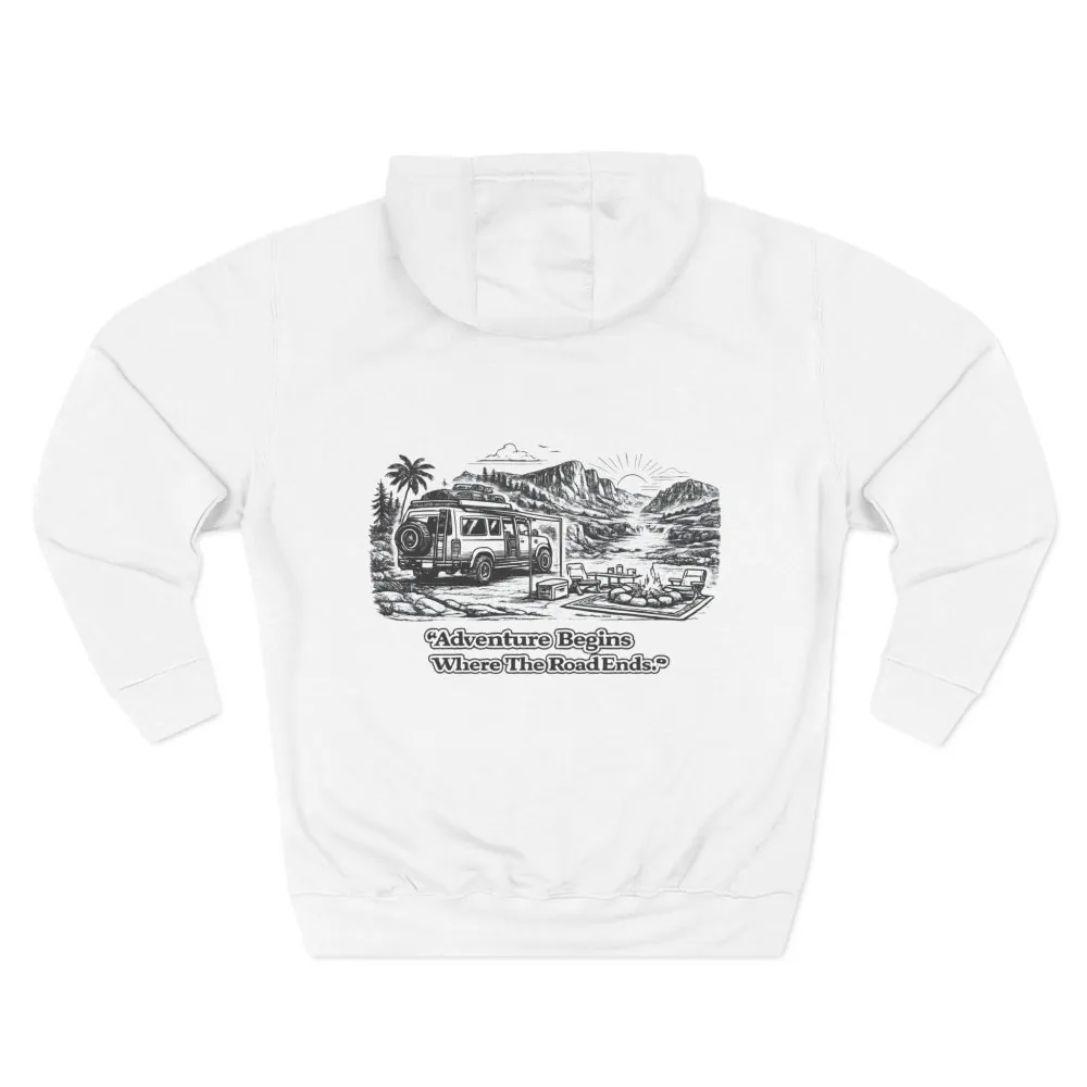 7259769741493984285_2048.jpeg Three-Panel Fleece Hoodie - "Adventure Begins Where The Road Ends" Design Minimal-Line