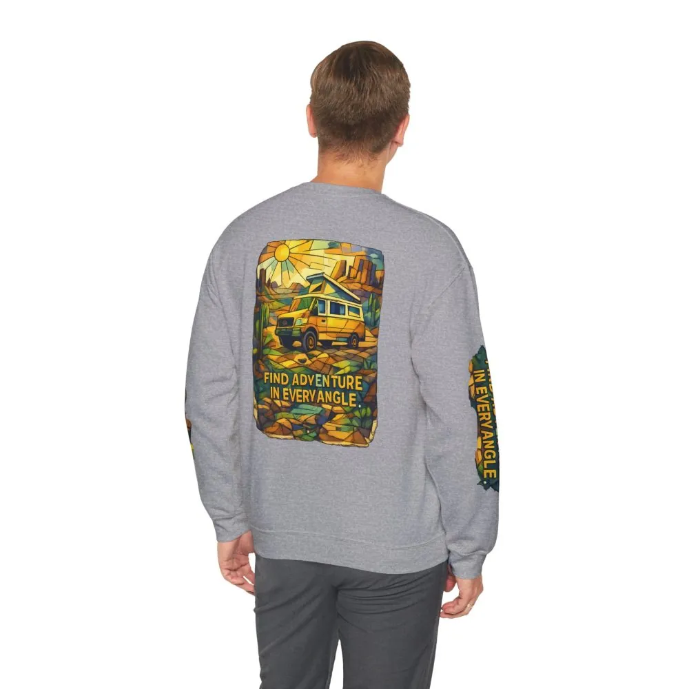 7261664424494180609_2048.jpeg Unisex Heavy Blend™ Crewneck Sweatshirt — "Find Adventure In Every Corner" Design Cubic-Line