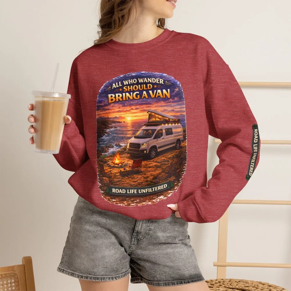 7262373866602966541_2048.jpeg Unisex Heavy Blend™ Crewneck Sweatshirt — "All Who wander Should Bring A Van" Design Scenic-Line