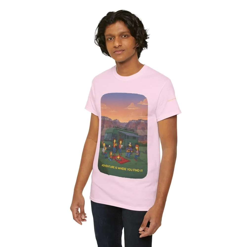 Unisex Heavy Cotton Tee — "Adventure Is Where You Find It" Design Sitcom-Line
