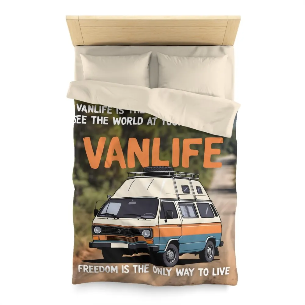 7274551659676442749_2048.jpeg Duvet Cover — "Vanlife freedom is the only way to live" Retro Camper Van Freedom Bedding