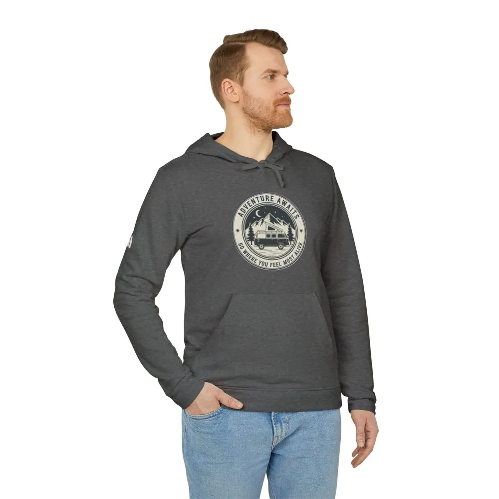 Hoodie(Adidas) — 'Adventure Awaits-Go Where You Feel Most Alive' Outdoor Travel Pullover (Front + Back Printed)